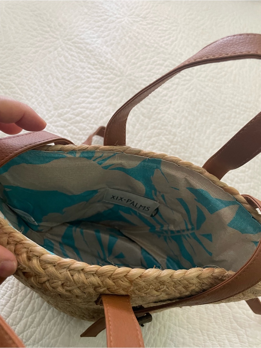 Anthropologie XIX-palms Straw insulated Backpack with Brown Leather Straps - Picture 5 of 7